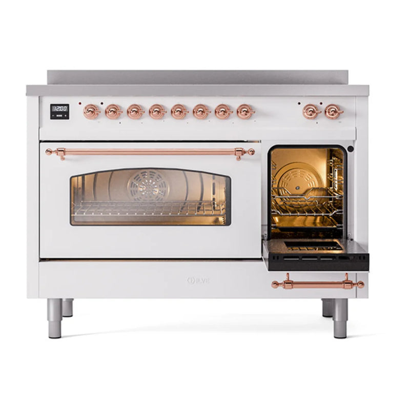 ILVE Nostalgie II 48" Induction Freestanding Range in White with Copper Trim, UPI486NMPWHP