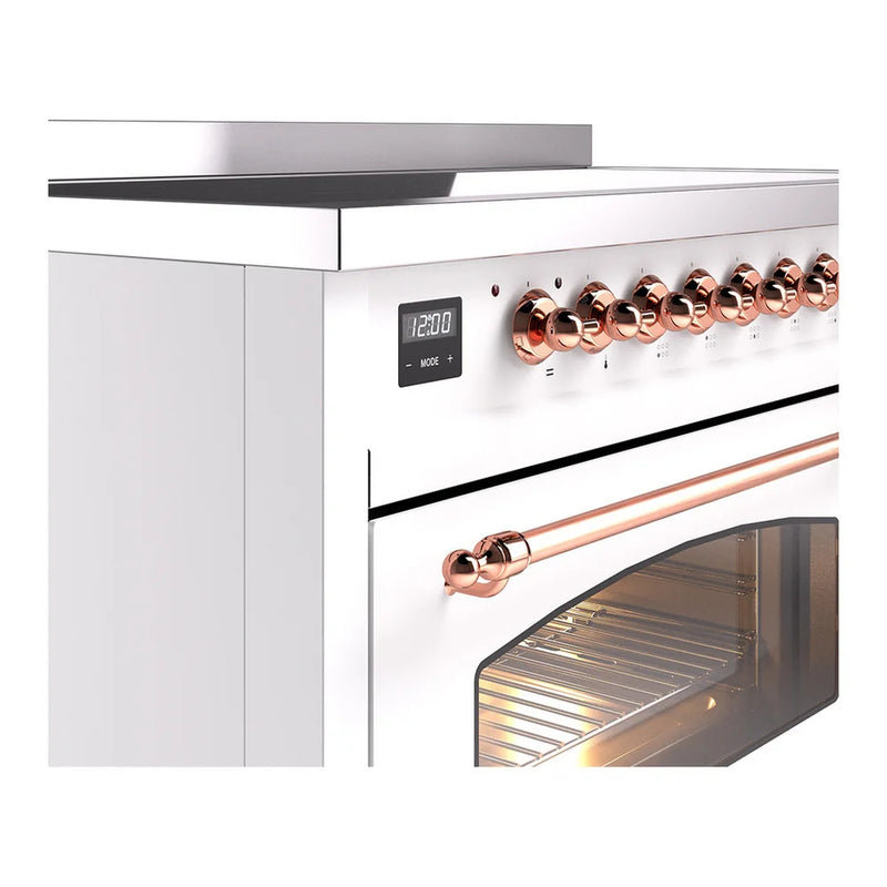 ILVE Nostalgie II 48" Induction Freestanding Range in White with Copper Trim, UPI486NMPWHP