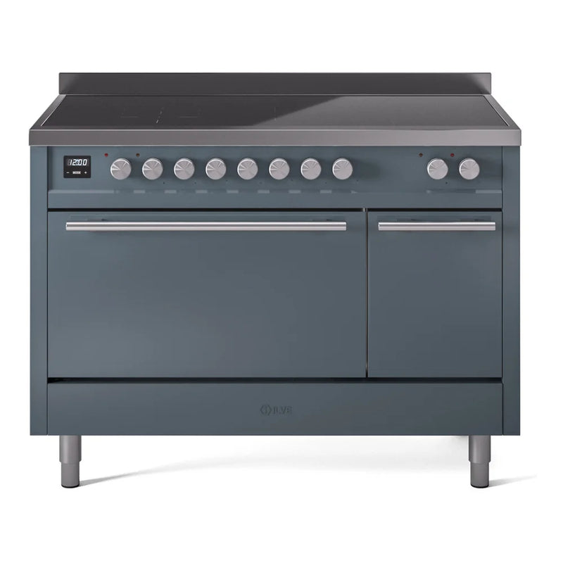 ILVE Professional Plus II 48" Induction Freestanding Range in Blue Grey with Stainless Steel Trim, UPI486QMPBG