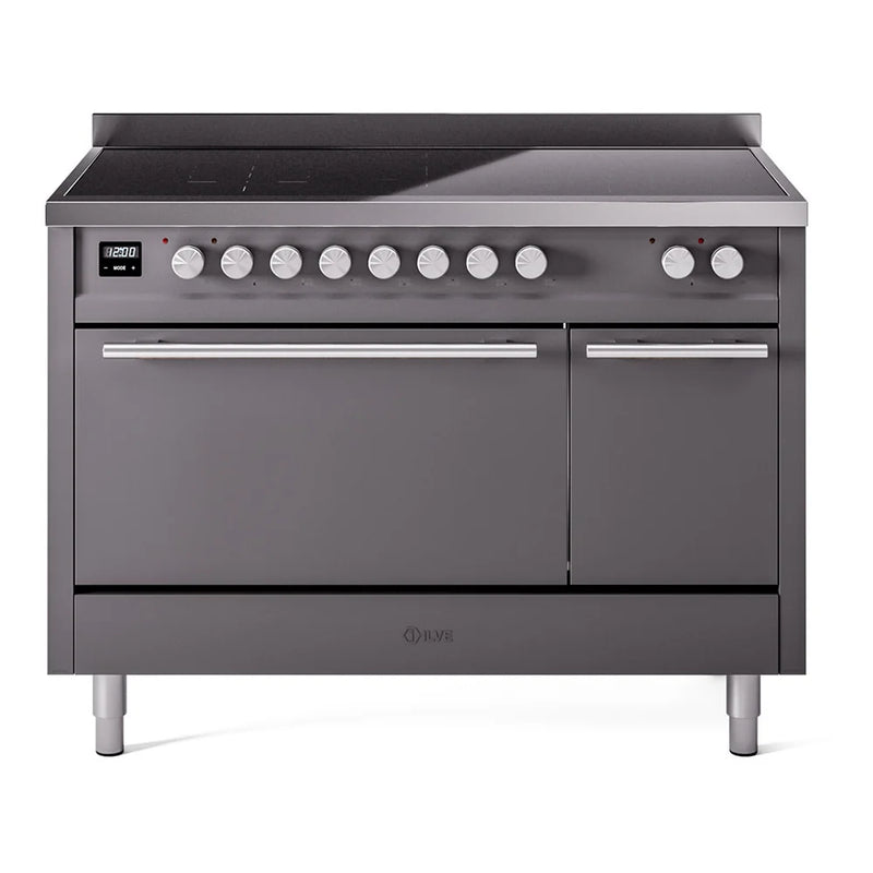 ILVE Professional Plus II 48" Induction Freestanding Range in Graphite Matte with Stainless Steel Trim, UPI486QMPMG