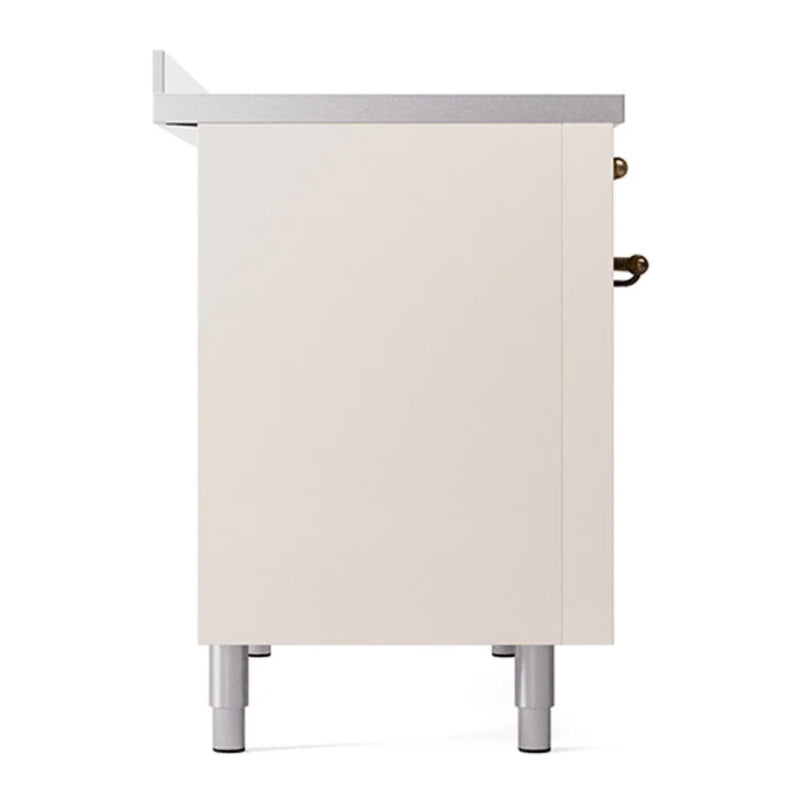 ILVE Nostalgie II 48" Induction Freestanding Range in Antique White with Burnished Trim, UPI486QNMPAWB