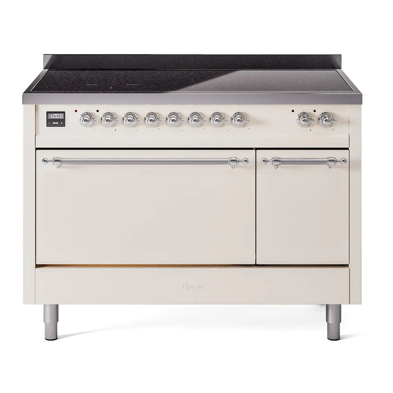 ILVE Nostalgie II 48" Induction Freestanding Range in Antique White with Chrome Trim, UPI486QNMPAWC