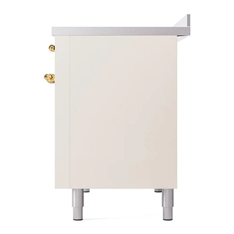 ILVE Nostalgie II 48" Induction Freestanding Range in Antique White with Brass Trim, UPI486QNMPAWG