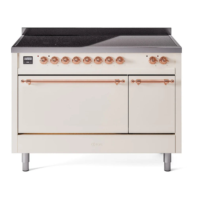 ILVE Nostalgie II 48" Induction Freestanding Range in Antique White with Copper Trim, UPI486QNMPAWP