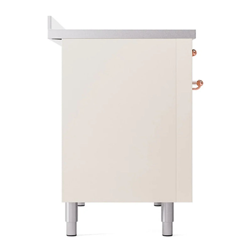 ILVE Nostalgie II 48" Induction Freestanding Range in Antique White with Copper Trim, UPI486QNMPAWP