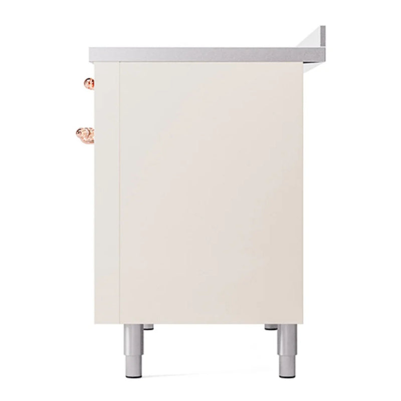 ILVE Nostalgie II 48" Induction Freestanding Range in Antique White with Copper Trim, UPI486QNMPAWP