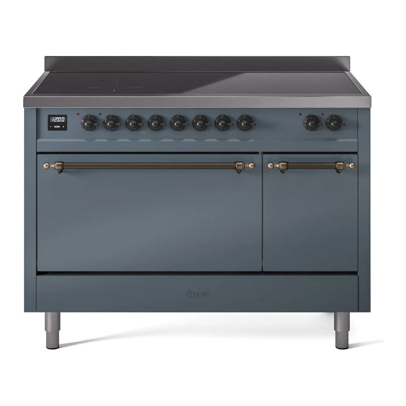 ILVE Nostalgie II 48" Induction Freestanding Range in Blue Grey with Burnished Trim, UPI486QNMPBGB