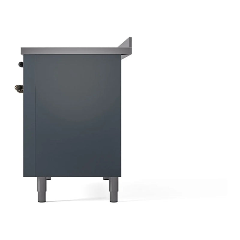ILVE Nostalgie II 48" Induction Freestanding Range in Blue Grey with Burnished Trim, UPI486QNMPBGB