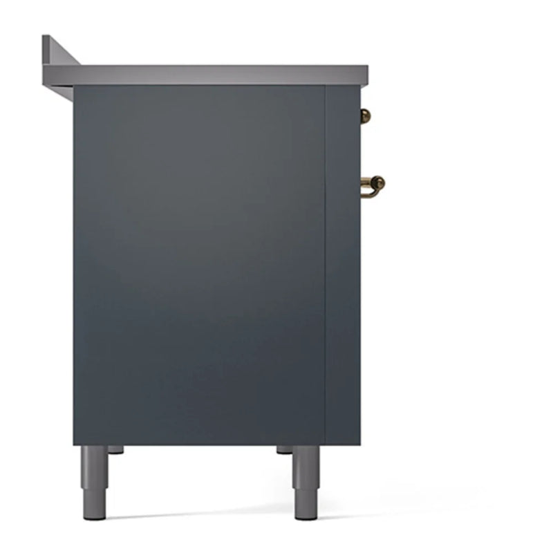 ILVE Nostalgie II 48" Induction Freestanding Range in Blue Grey with Brass Trim, UPI486QNMPBGG