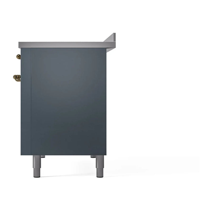ILVE Nostalgie II 48" Induction Freestanding Range in Blue Grey with Brass Trim, UPI486QNMPBGG