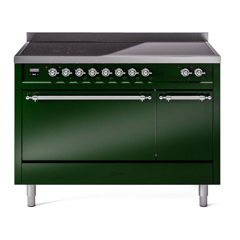 ILVE Nostalgie II 48" Induction Freestanding Range in Emerald Green with Chrome Trim, UPI486QNMPEGC