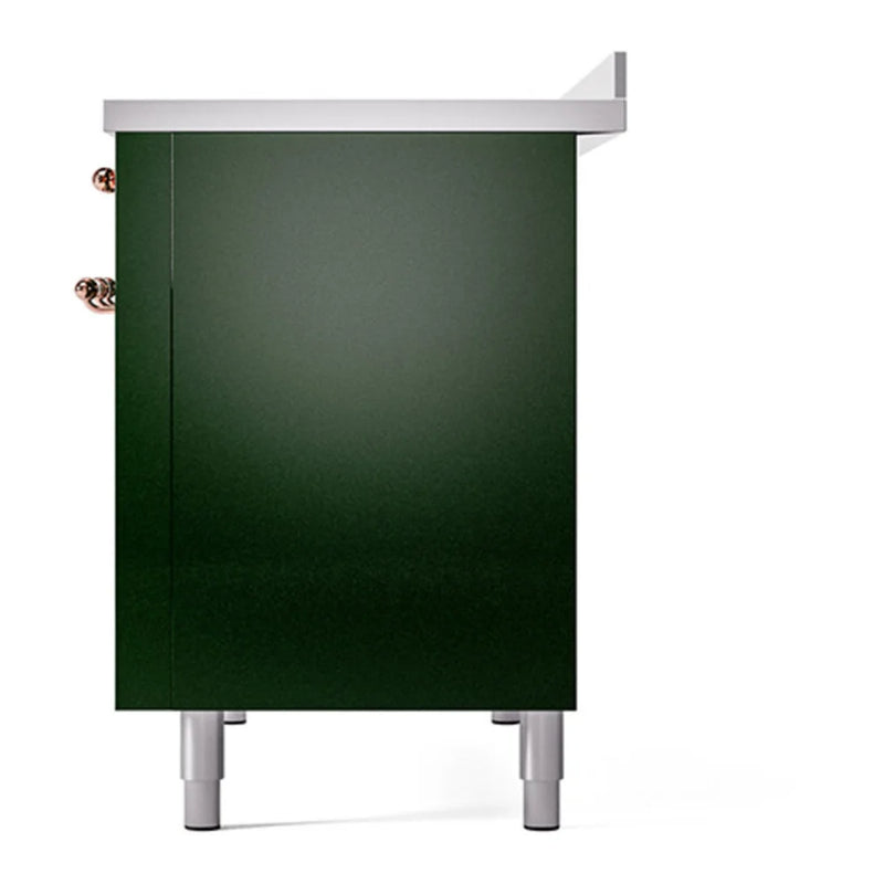 ILVE Nostalgie II 48" Induction Freestanding Range in Emerald Green with Copper Trim, UPI486QNMPEGP
