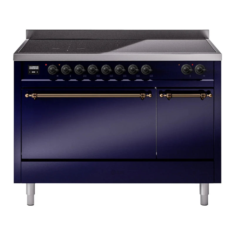 ILVE Nostalgie II 48" Induction Freestanding Range in Midnight Blue with Burnished Trim, UPI486QNMPMBB