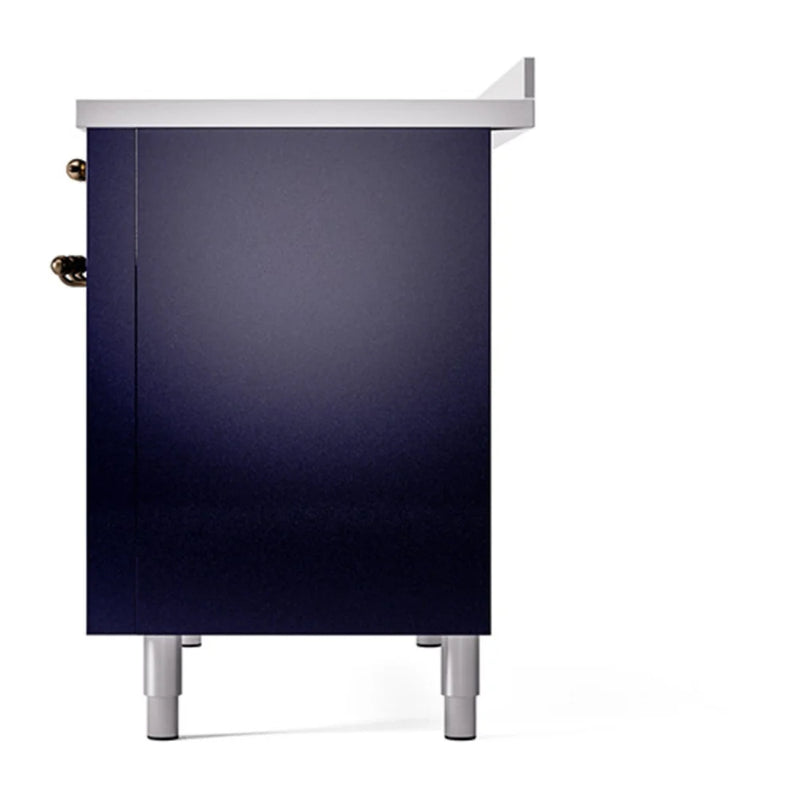 ILVE Nostalgie II 48" Induction Freestanding Range in Midnight Blue with Burnished Trim, UPI486QNMPMBB