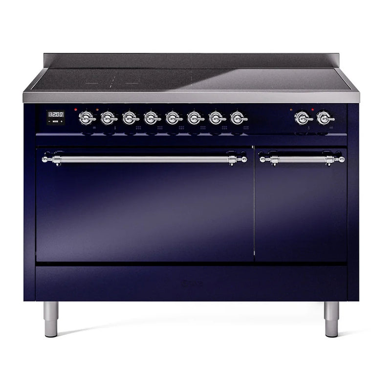 ILVE Nostalgie II 48" Induction Freestanding Range in Midnight Blue with Chrome Trim, UPI486QNMPMBC