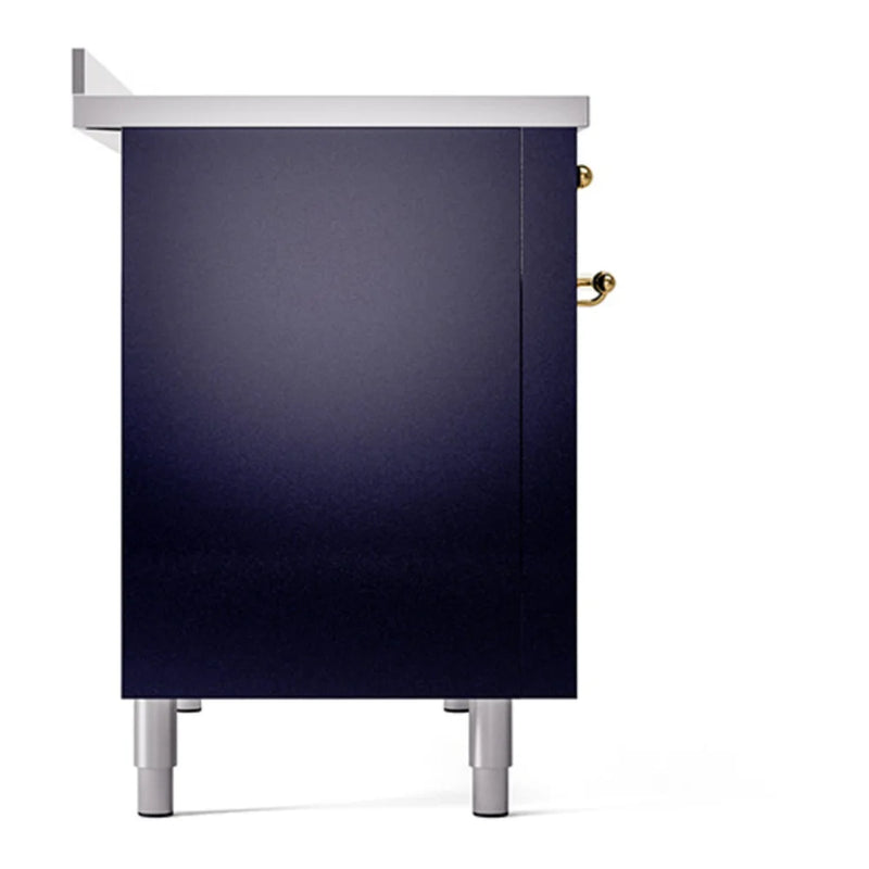 ILVE Nostalgie II 48" Induction Freestanding Range in Midnight Blue with Brass Trim, UPI486QNMPMBG