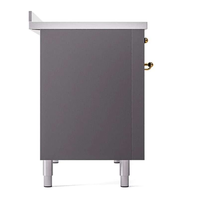 ILVE Nostalgie II 48" Induction Freestanding Range in Graphite Matte with Brass Trim, UPI486QNMPMGG