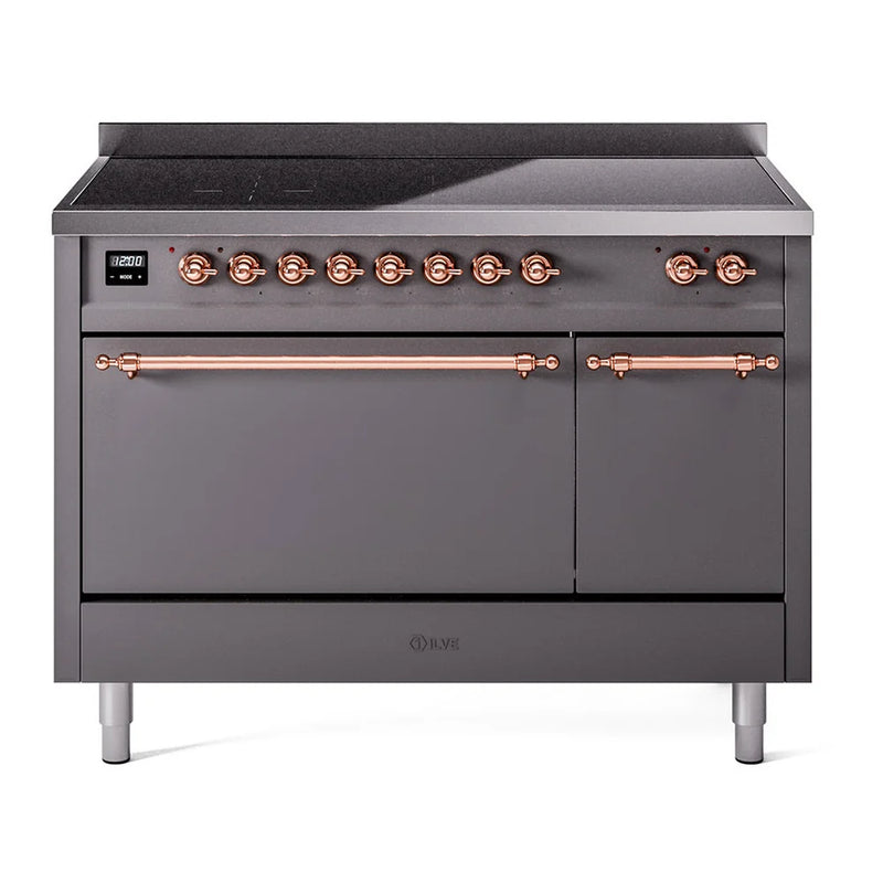 ILVE Nostalgie II 48" Induction Freestanding Range in Graphite Matte with Copper Trim, UPI486QNMPMGP
