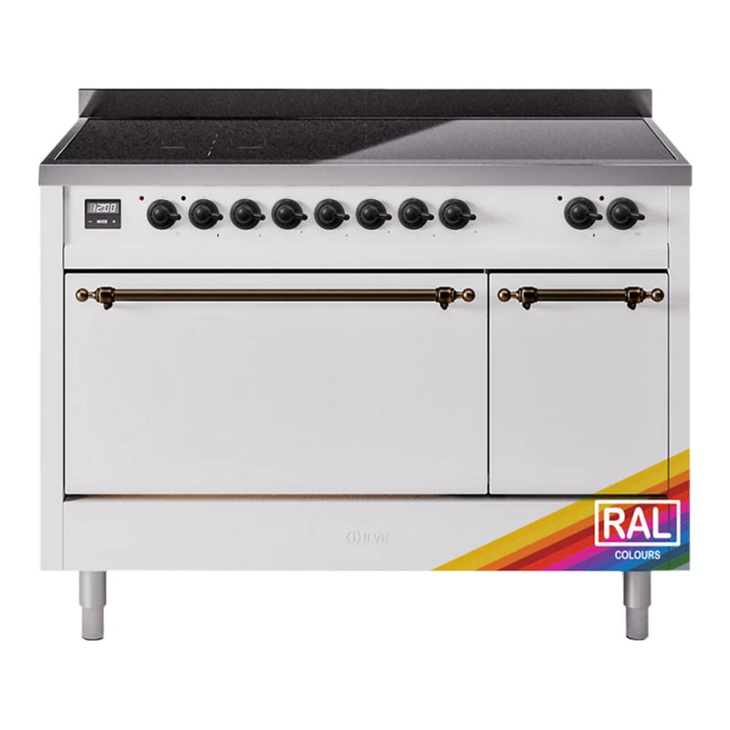 ILVE Nostalgie II 48" Induction Freestanding Range in RAL Color with Burnished Trim, UPI486QNMPRAB