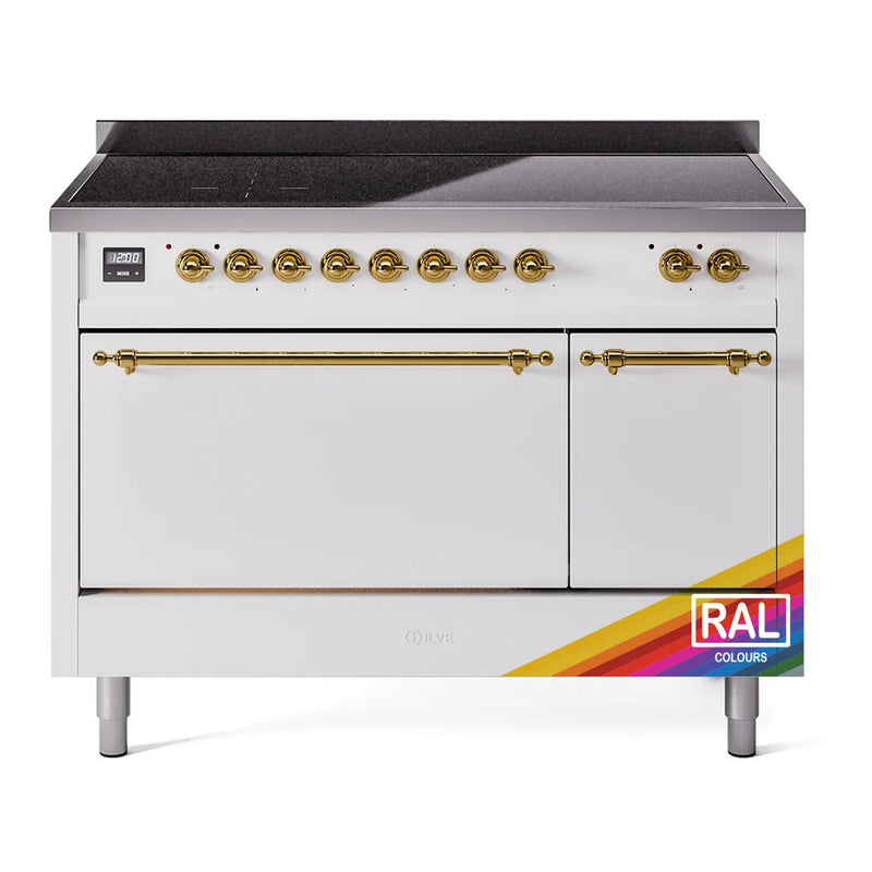 ILVE Nostalgie II 48" Induction Freestanding Range in RAL Color with Brass Trim, UPI486QNMPRAG