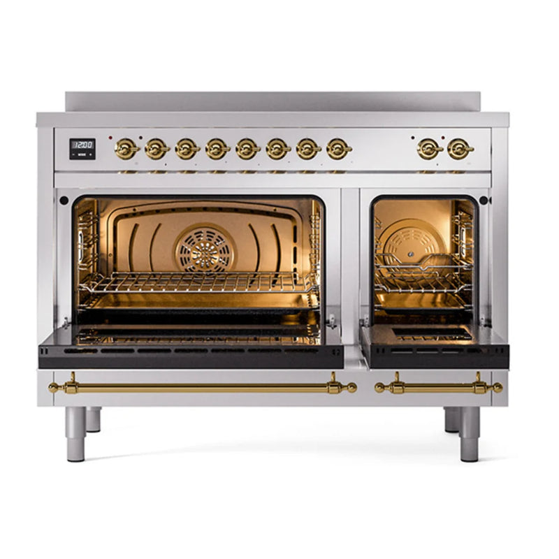 ILVE Nostalgie II 48" Induction Freestanding Range in RAL Color with Brass Trim, UPI486QNMPRAG