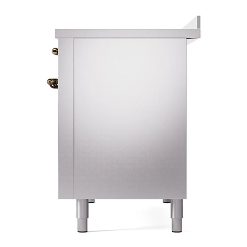 ILVE Nostalgie II 48" Induction Freestanding Range in Stainless Steel with Burnished Trim, UPI486QNMPSSB