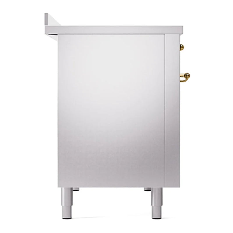 ILVE Nostalgie II 48" Induction Freestanding Range in Stainless Steel with Brass Trim, UPI486QNMPSSG