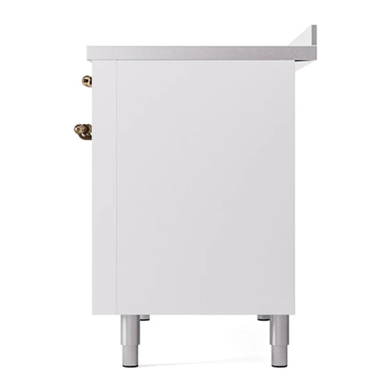 ILVE Nostalgie II 48" Induction Freestanding Range in White with Burnished Trim, UPI486QNMPWHB