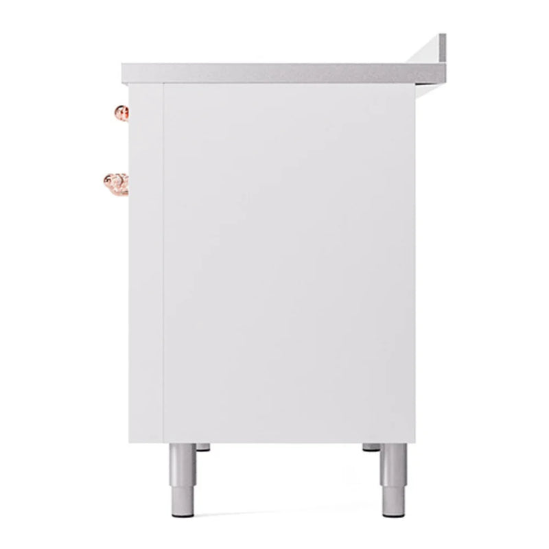 ILVE Nostalgie II 48" Induction Freestanding Range in White with Copper Trim, UPI486QNMPWHP
