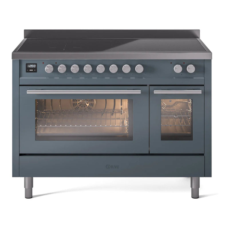 ILVE Professional Plus II 48" Induction Freestanding Range in Blue Grey with Stainless Steel Trim, UPI486WMPBG
