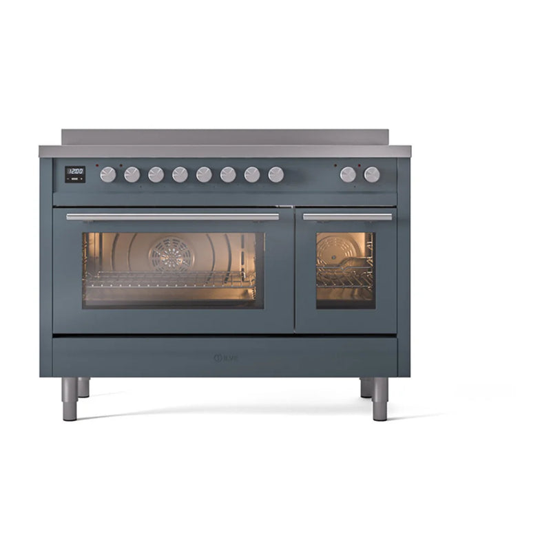 ILVE Professional Plus II 48" Induction Freestanding Range in Blue Grey with Stainless Steel Trim, UPI486WMPBG