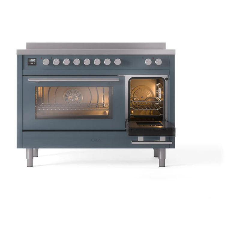 ILVE Professional Plus II 48" Induction Freestanding Range in Blue Grey with Stainless Steel Trim, UPI486WMPBG
