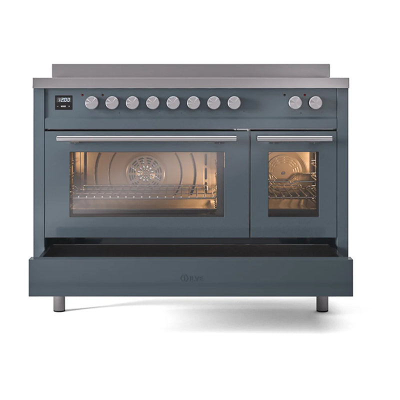 ILVE Professional Plus II 48" Induction Freestanding Range in Blue Grey with Stainless Steel Trim, UPI486WMPBG