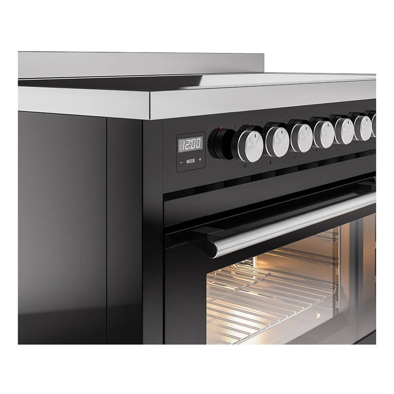 ILVE Professional Plus II 48" Induction Freestanding Range in Glossy Black with Stainless Steel Trim, UPI486WMPBK