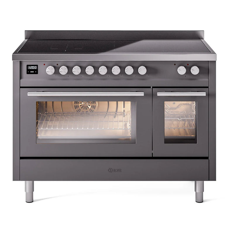 ILVE Professional Plus II 48" Induction Freestanding Range in Graphite Matte with Stainless Steel Trim, UPI486WMPMG