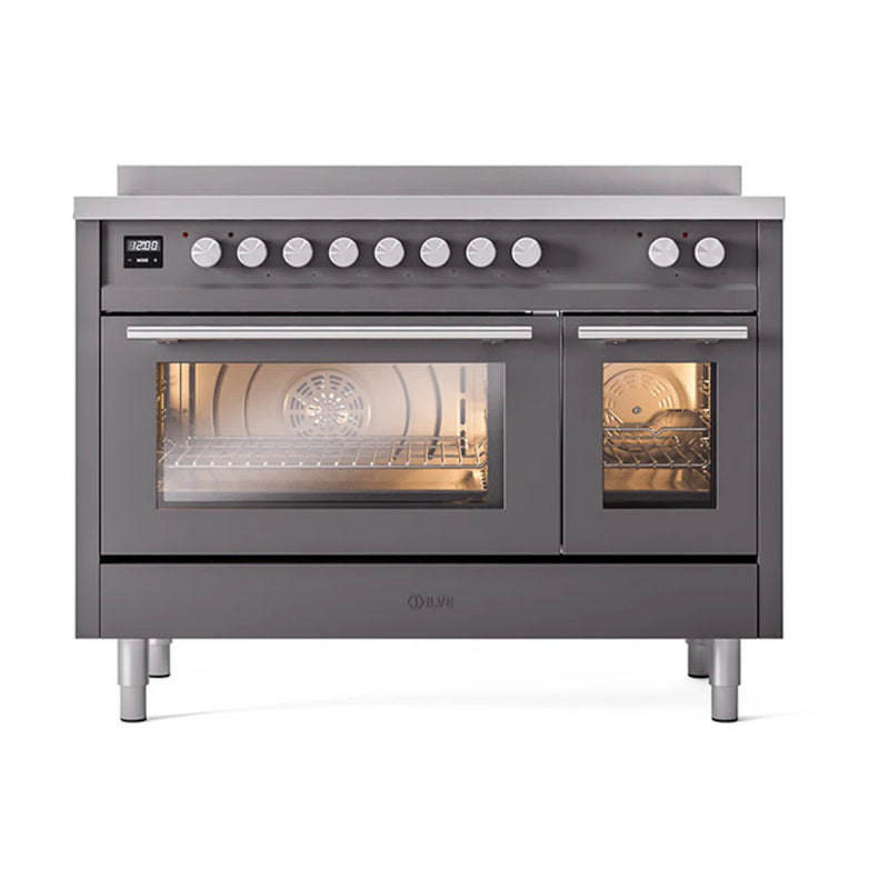 ILVE Professional Plus II 48" Induction Freestanding Range in Graphite Matte with Stainless Steel Trim, UPI486WMPMG