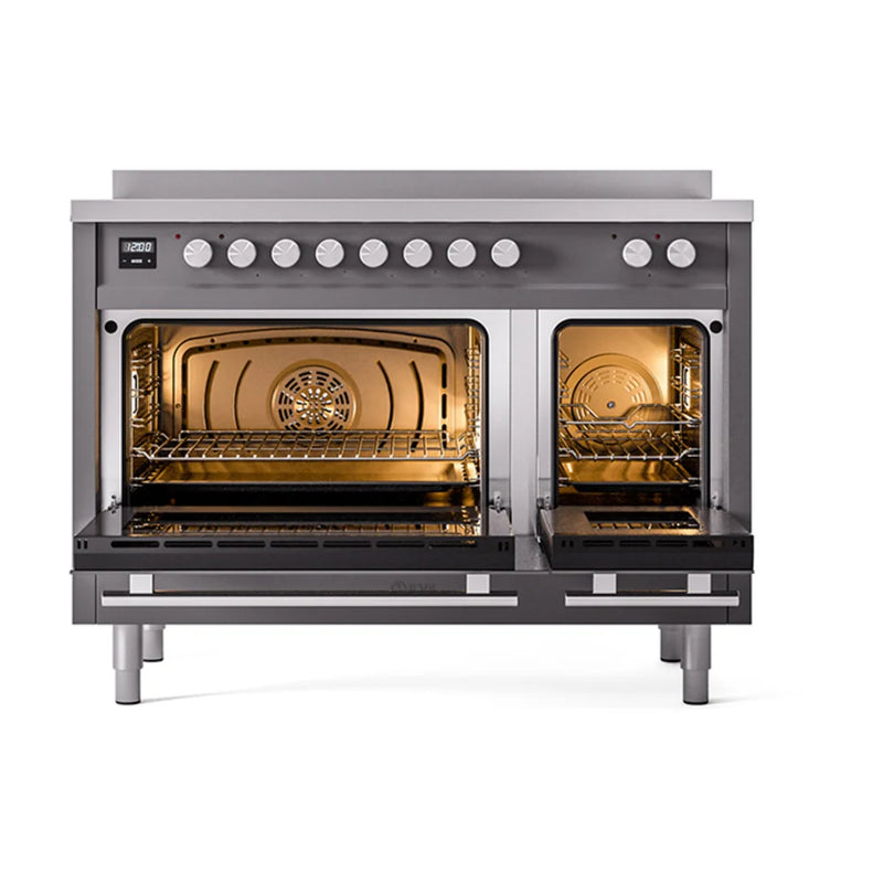ILVE Professional Plus II 48" Induction Freestanding Range in Graphite Matte with Stainless Steel Trim, UPI486WMPMG