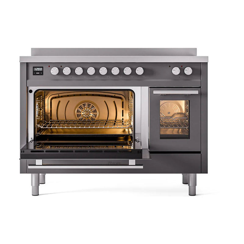 ILVE Professional Plus II 48" Induction Freestanding Range in Graphite Matte with Stainless Steel Trim, UPI486WMPMG