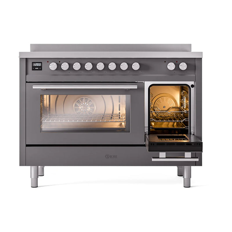 ILVE Professional Plus II 48" Induction Freestanding Range in Graphite Matte with Stainless Steel Trim, UPI486WMPMG