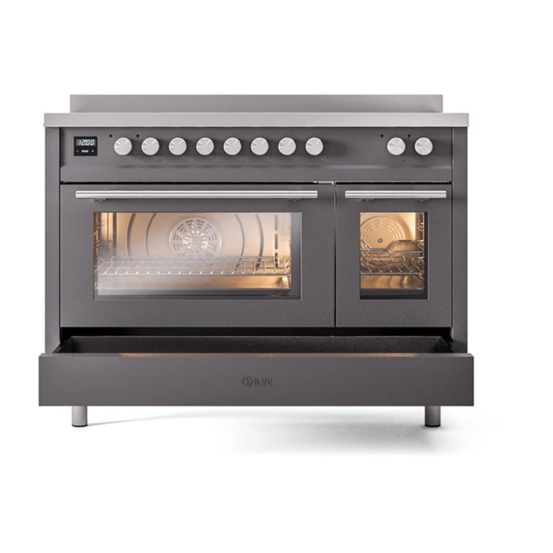 ILVE Professional Plus II 48" Induction Freestanding Range in Graphite Matte with Stainless Steel Trim, UPI486WMPMG