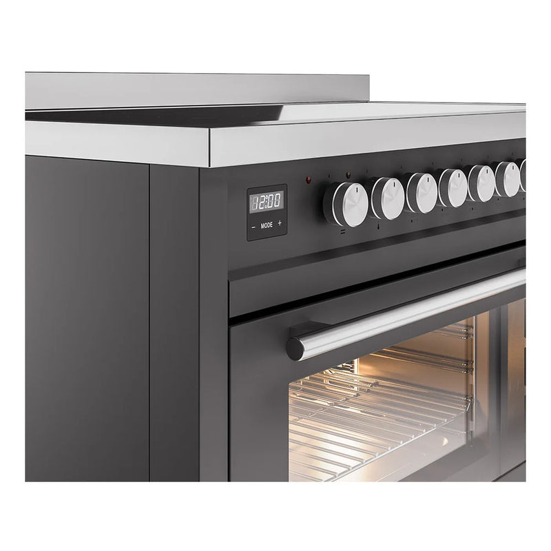 ILVE Professional Plus II 48" Induction Freestanding Range in Graphite Matte with Stainless Steel Trim, UPI486WMPMG
