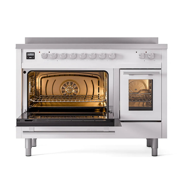 ILVE Professional Plus II 48" Induction Freestanding Range in White with Stainless Steel Trim, UPI486WMPWH