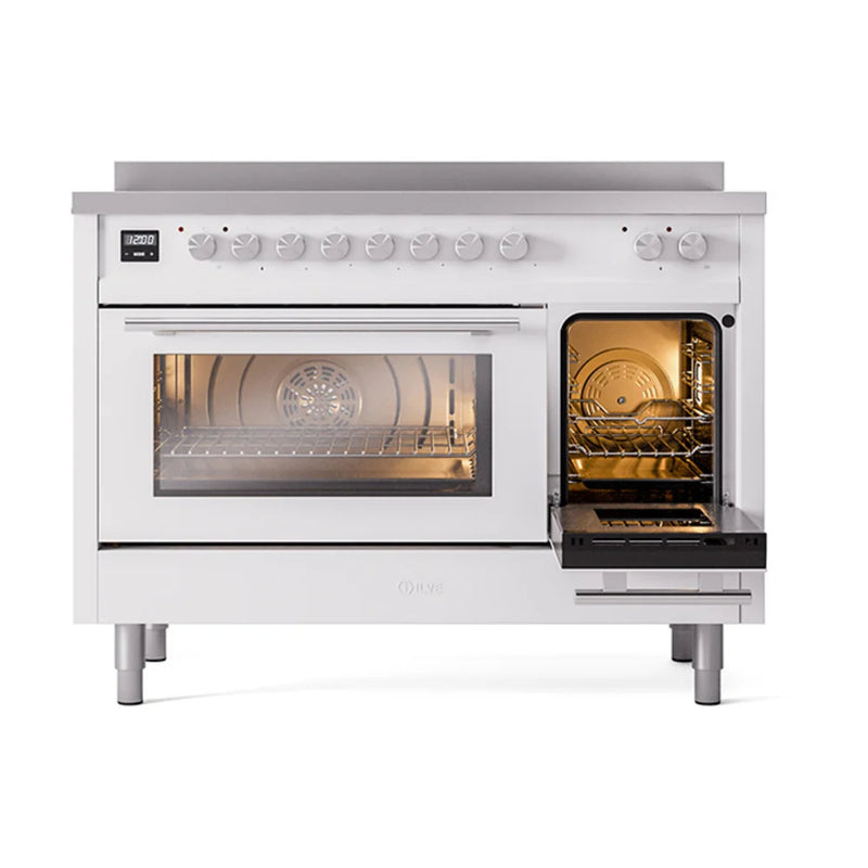 ILVE Professional Plus II 48" Induction Freestanding Range in White with Stainless Steel Trim, UPI486WMPWH