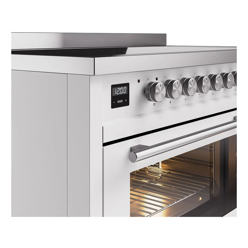 ILVE Professional Plus II 48" Induction Freestanding Range in White with Stainless Steel Trim, UPI486WMPWH