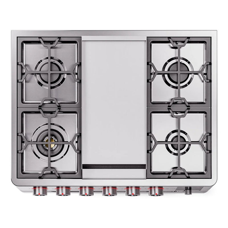 ILVE Panoramagic 36" Dual Fuel Freestanding Range in Stainless Steel with Satin Trim, UPM09FDS3SSLP