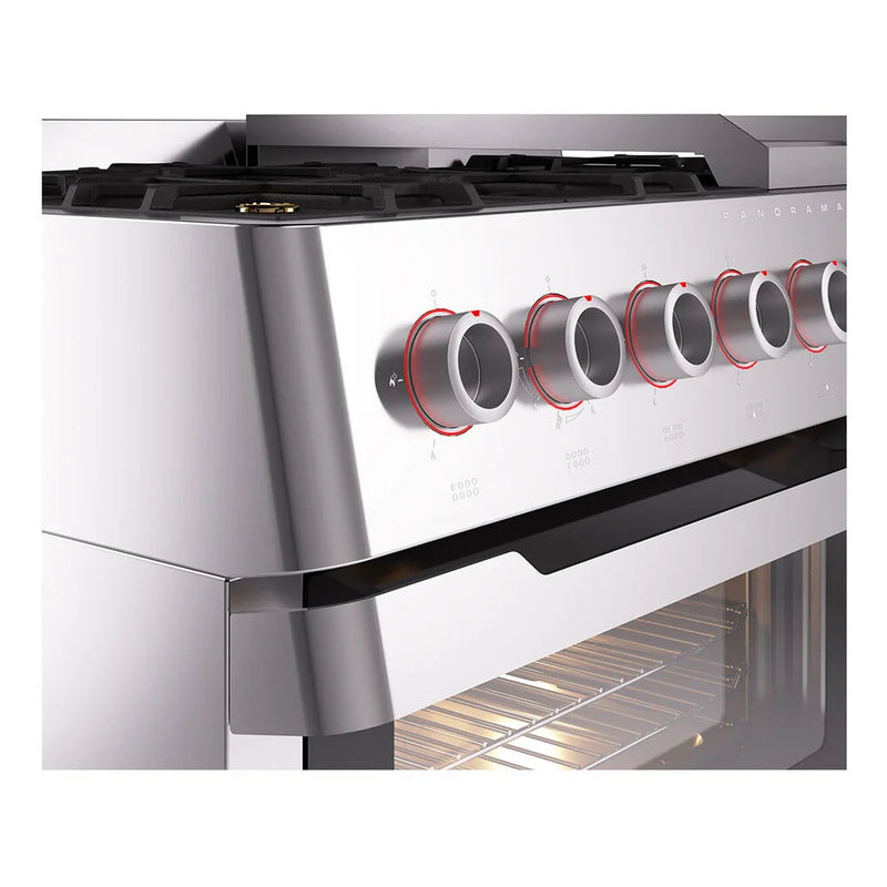 ILVE Panoramagic 48" Dual Fuel Freestanding Range in Stainless Steel with Satin Trim, UPM12FDS3SSLP