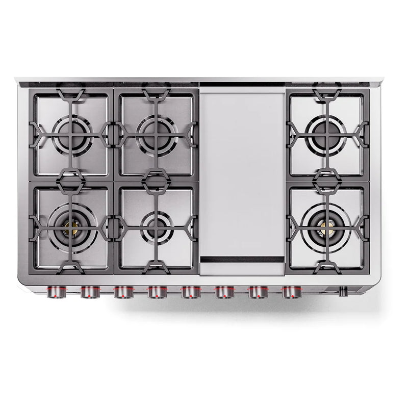 ILVE Panoramagic 48" Dual Fuel Freestanding Range in Stainless Steel with Satin Trim, UPM12FDS3SS