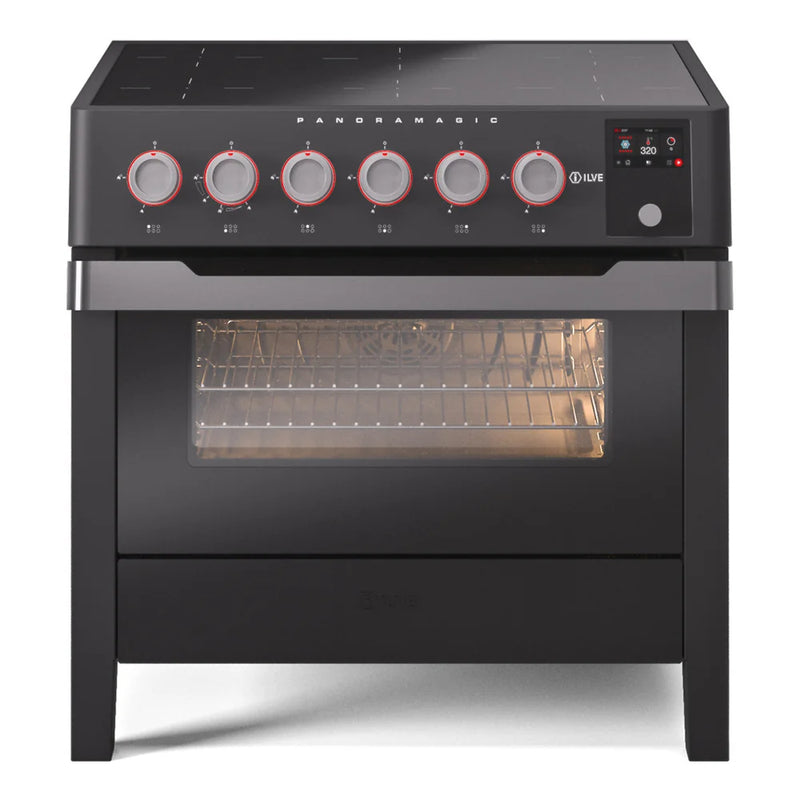 ILVE Panoramagic 36" Induction Freestanding Range in Matte Black with Satin Trim, UPMI09S3MK