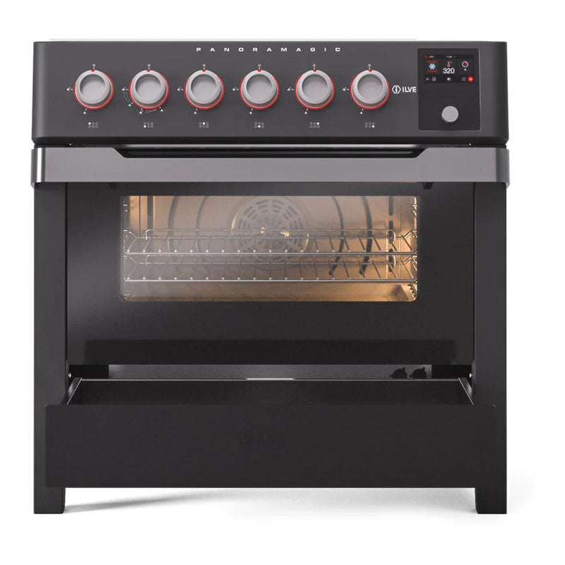 ILVE Panoramagic 36" Induction Freestanding Range in Matte Black with Satin Trim, UPMI09S3MK