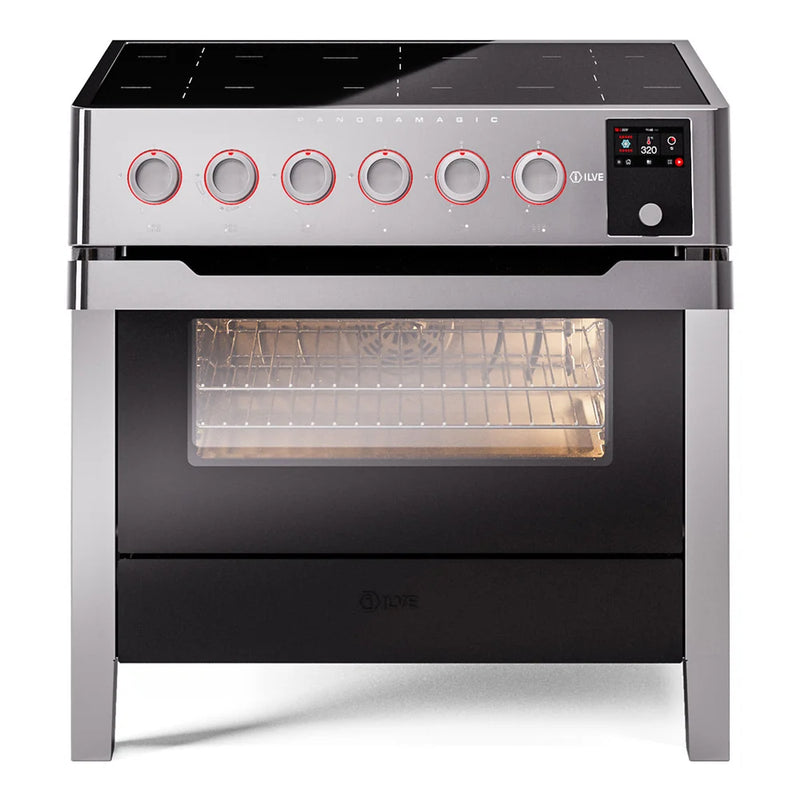 ILVE Panoramagic 36" Induction Freestanding Range in Stainless Steel with Satin Trim, UPMI09S3SS